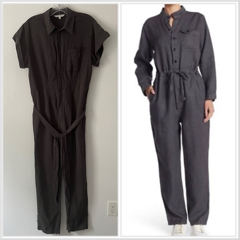 Alex Mill Logan Tencel Linen Tie Waist Jumpsuit Gray Utility Safari Small